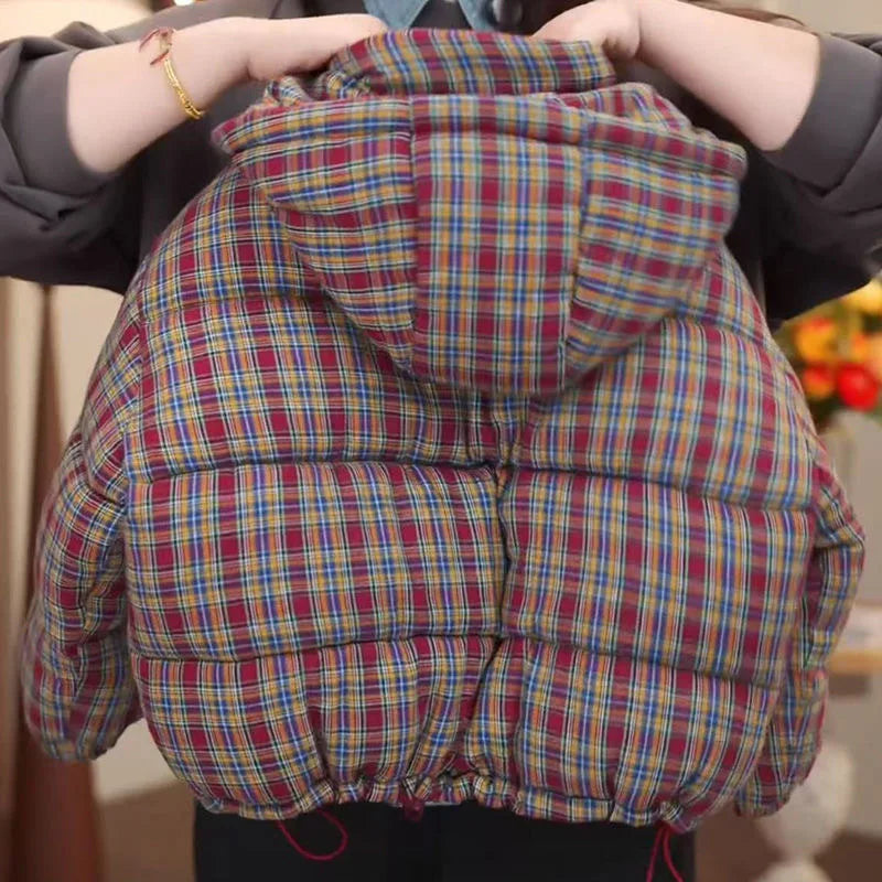 2025 New Retro Checkered Down Cotton Jacket for Children's Winter Thickened Warm Cotton Jacket Children's Coat