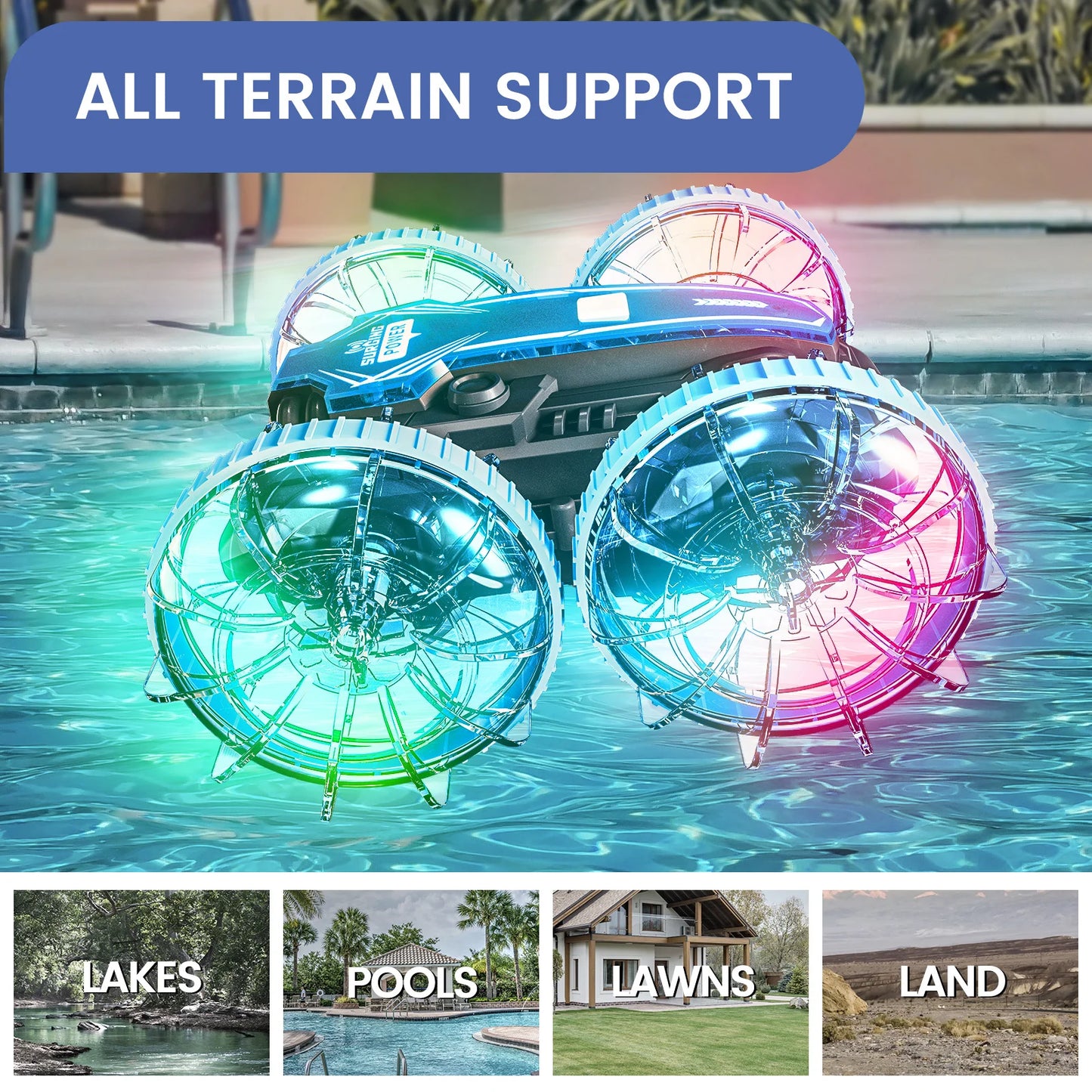 Amphibious Waterproof Remote Control Car Boat, 4WD Gesture RC Car, RC Stunt Car with LED Lights, Pool Toys for Kids Ages 8-12