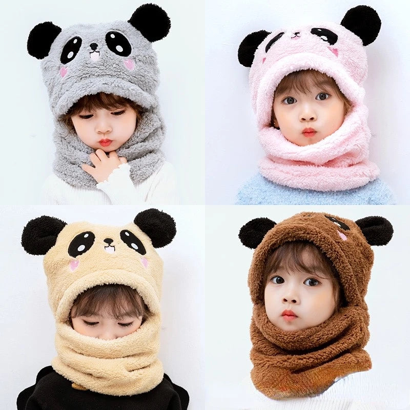 Parent-child 2pcs Hat Scarf Set Cartoon Double Fleece Thicken Warm for Kids Adults Boys Girls Winter