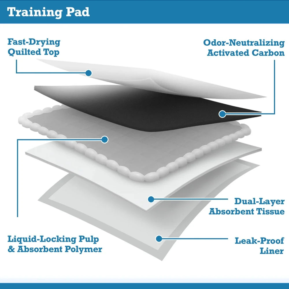 Large Charcoal Puppy Training Pads 22x22 Inches 50 Count Leakproof Absorbent Odor Neutralizing Quick Drying Built-In Attractant