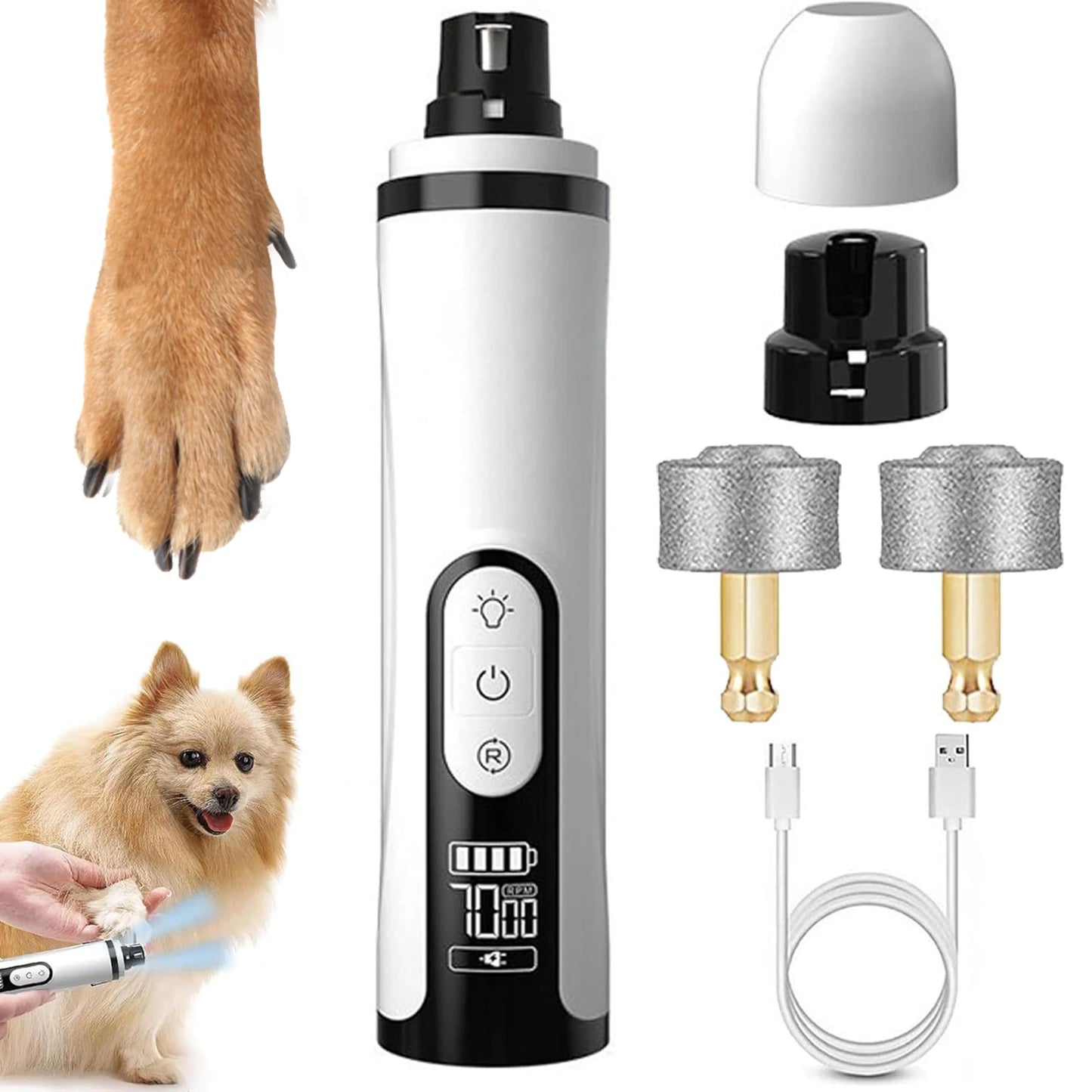 Electric Dog Nail Grinder Rechargeable Pet Nail Grinder Quiet Cat Nail Grinder Suitable for Small Middle Large Dogs and Cats