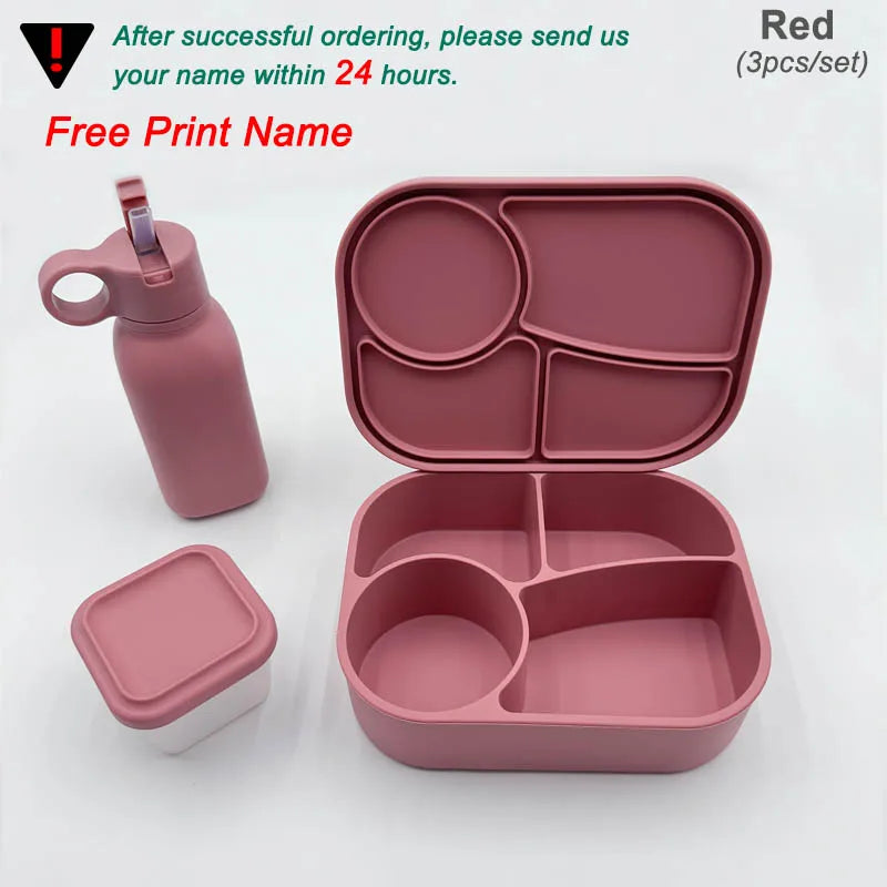 Personalized Name Silicone Lunch Bento Box Straw Water Bottle Sets Camping Picnic Food Drinkware Container Sippy Bottle For Kids