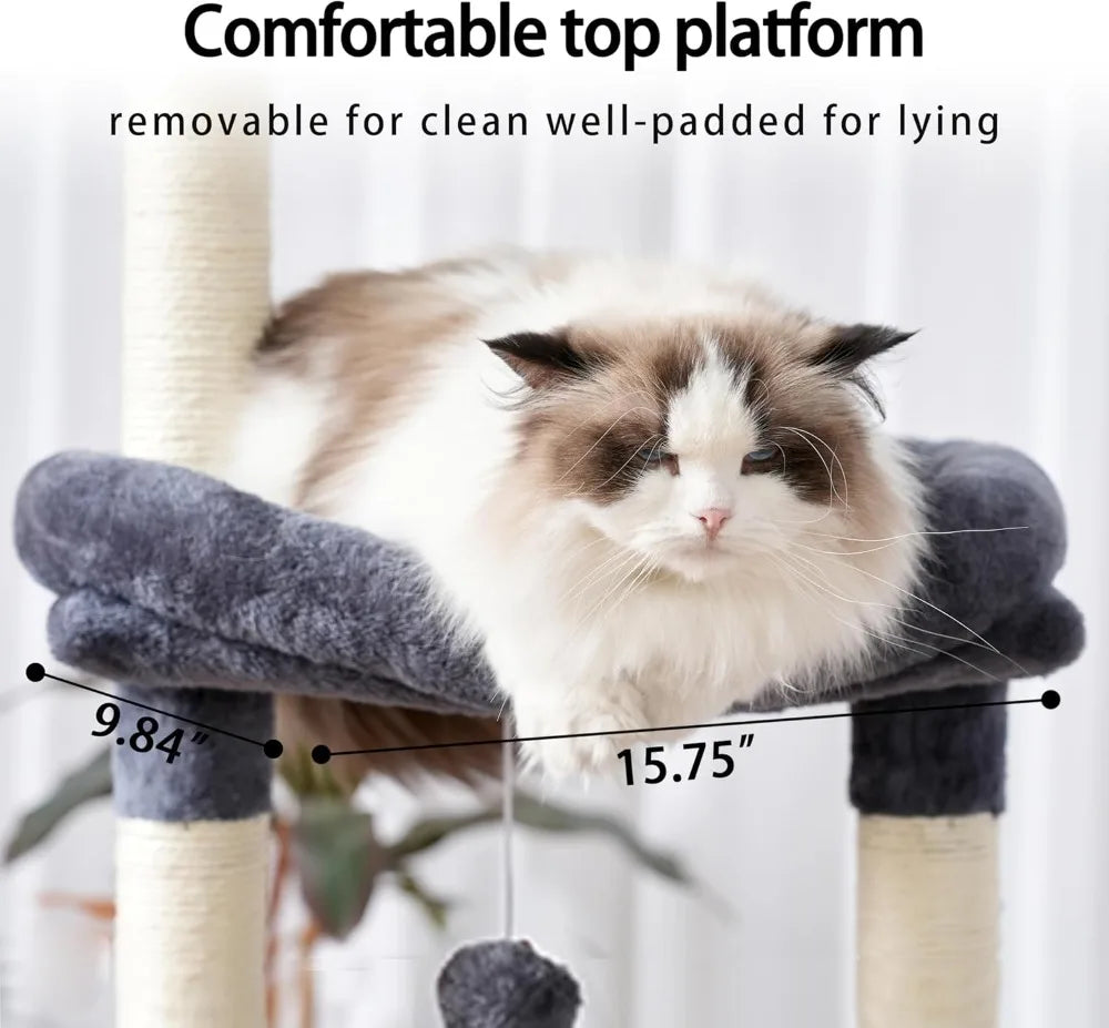 Cat Tree,Cat Tower for Indoor Cats, 65.4 inches Cat Condo with Perches, Basket,Multi-Level Plush Furniture