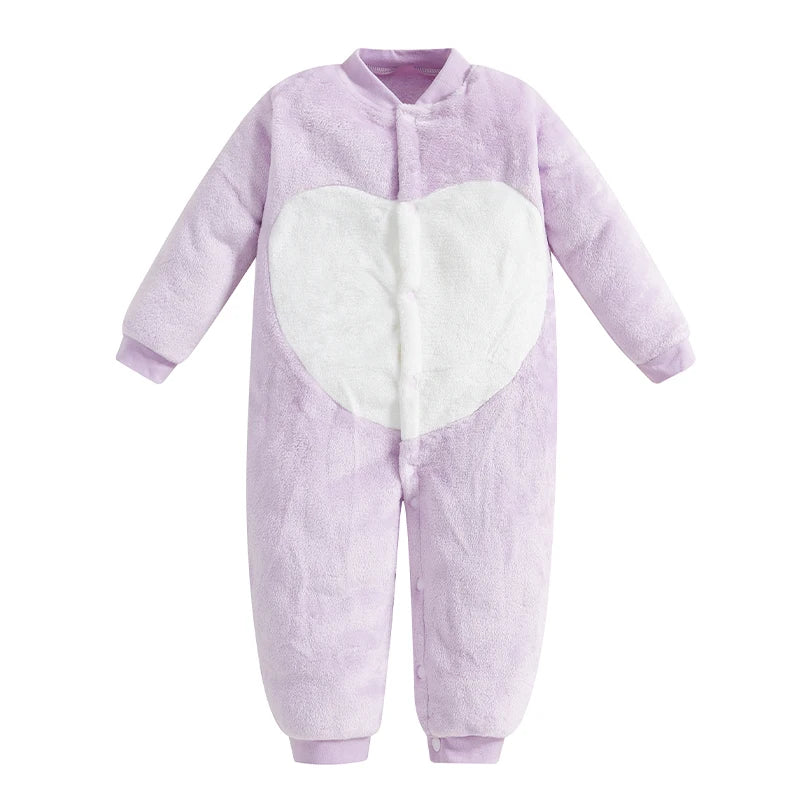 Cute Animal Print Hooded Jumpsuit Cozy Winter Romper with Zipper Closure for Infant Boys and Girls