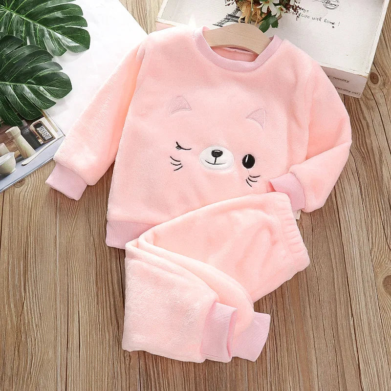 IYEAL Baby Boy Girl Clothes Pajamas Set Flannel Fleece Toddler Children Warm Sleepwear Kids Home Suit Pyjamas Nightwear 1-7Years
