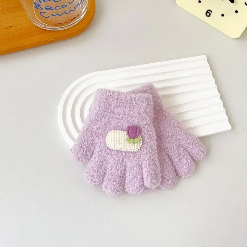 1-3Y Toddler Kids Cartoon Knitted Gloves - Cute Warm Mittens with Cartoon Pattern for Baby Boys Girls Outdoor