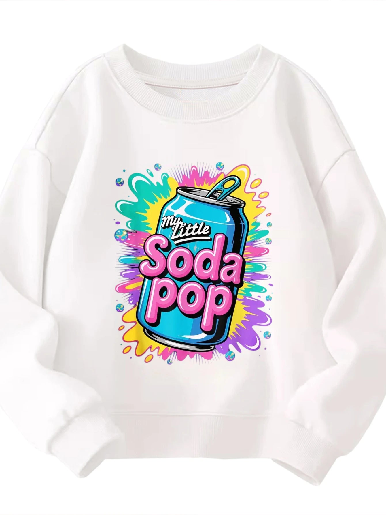 Kids Crew Neck Sweatshirt My Little Soda Pop Colorful Can Fun Design Boys Girls Graphic White Pullover For Daily Fashion