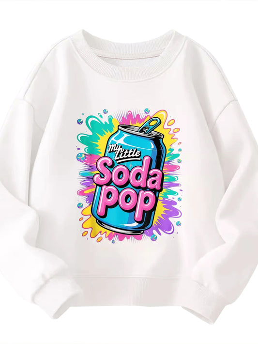 Kids Crew Neck Sweatshirt My Little Soda Pop Colorful Can Fun Design Boys Girls Graphic White Pullover For Daily Fashion