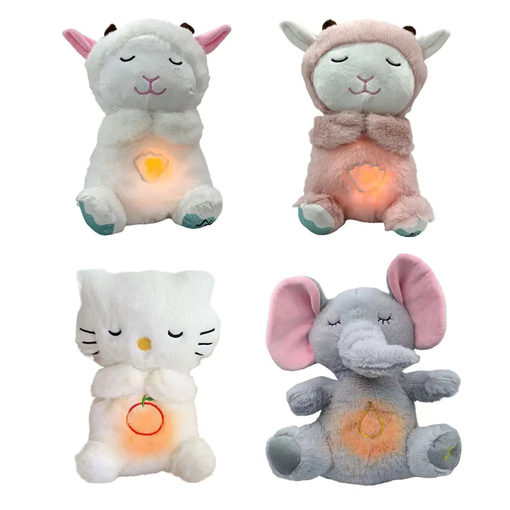 Cute Animal Sleeping Music Toy with Music Lights Rhythmic Breathing Motion Baby Sleep Soother Musical Baby Toy for Newborns