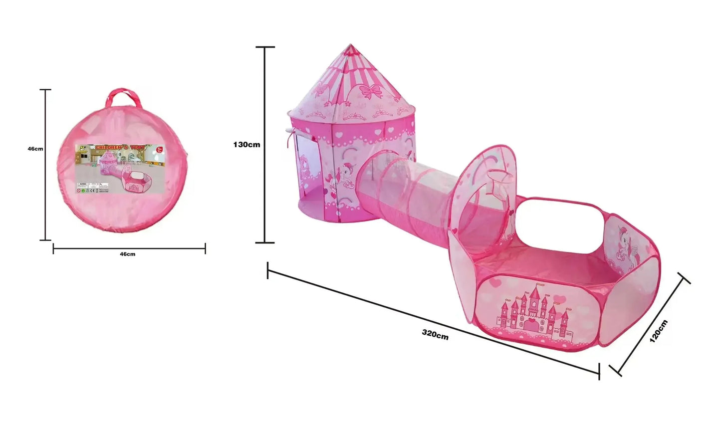 3 In 1 Kid Tent House Play Toy Tunnel Crawling Playhouse Castle Portable Children Ocean Ball Pool Pit Baby Folded Indoor Outdoor