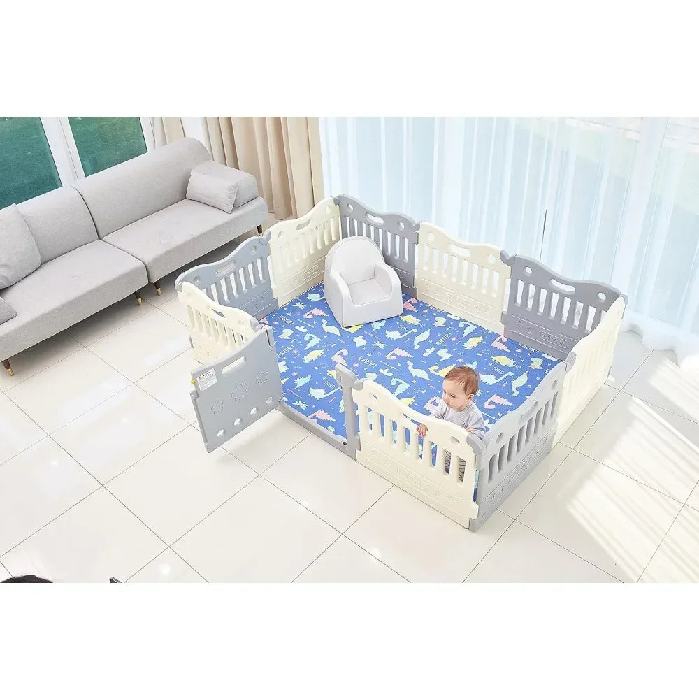 home.Sell like hot cakes Play Pen - Extra Large Baby Play Yard - Play Pen for Baby - Safe with Double Locking (Grey, Full Set)