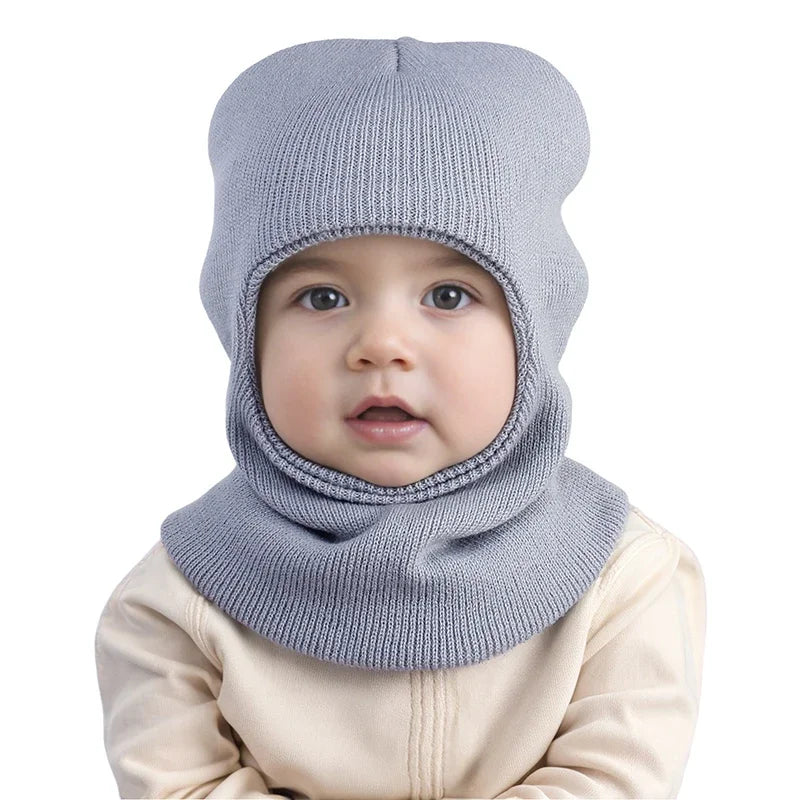 Baby Winter Balaclava One-Piece Hat Scarf Warm Knitted Woolen Ear Protection for Toddler Kids 1-7Y