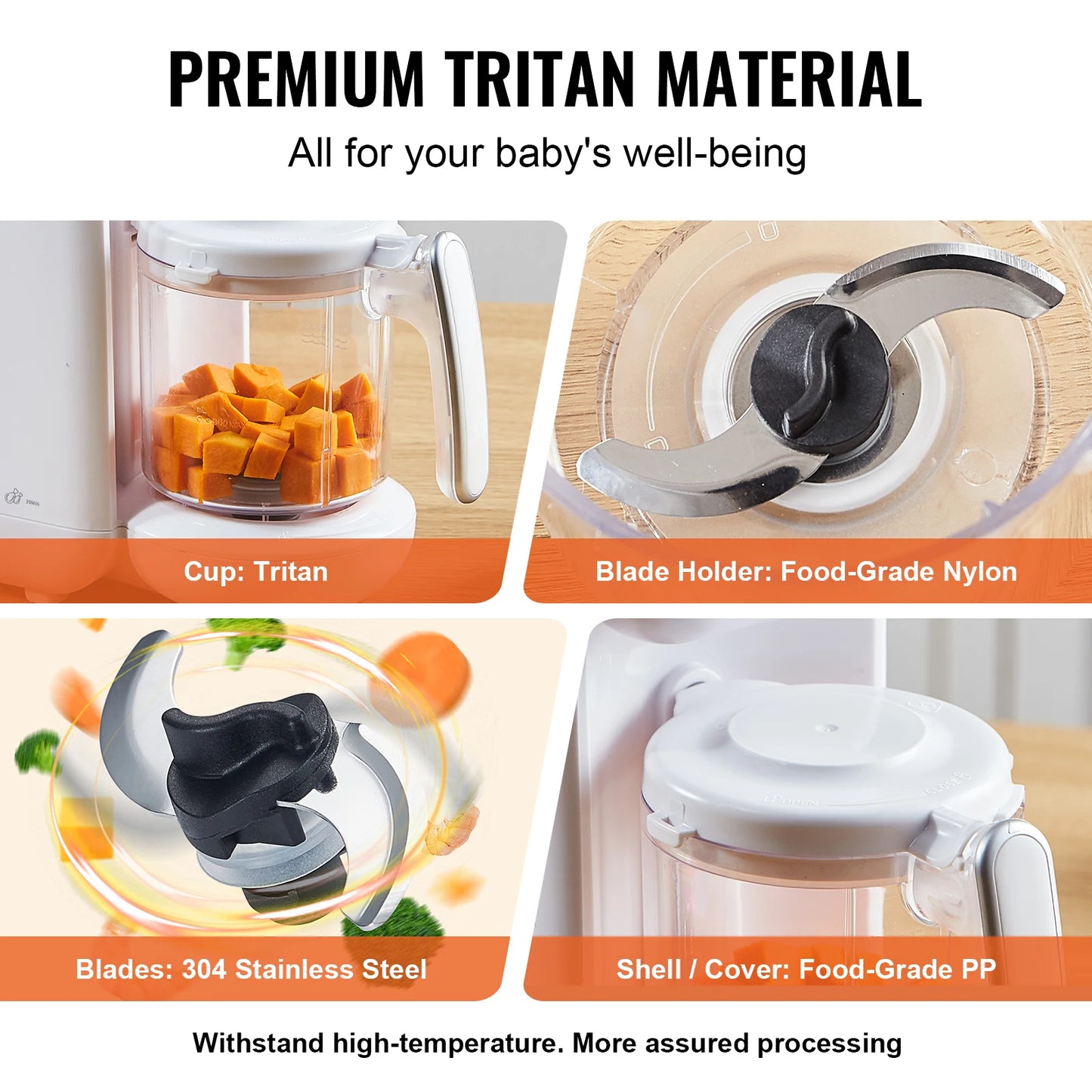 SucceBuy Baby Food Maker 430W with 750 ml Tritan Bowl SUS304 5 in 1 Blender Steamer Grinder for Food Fruit Vegetable Meat