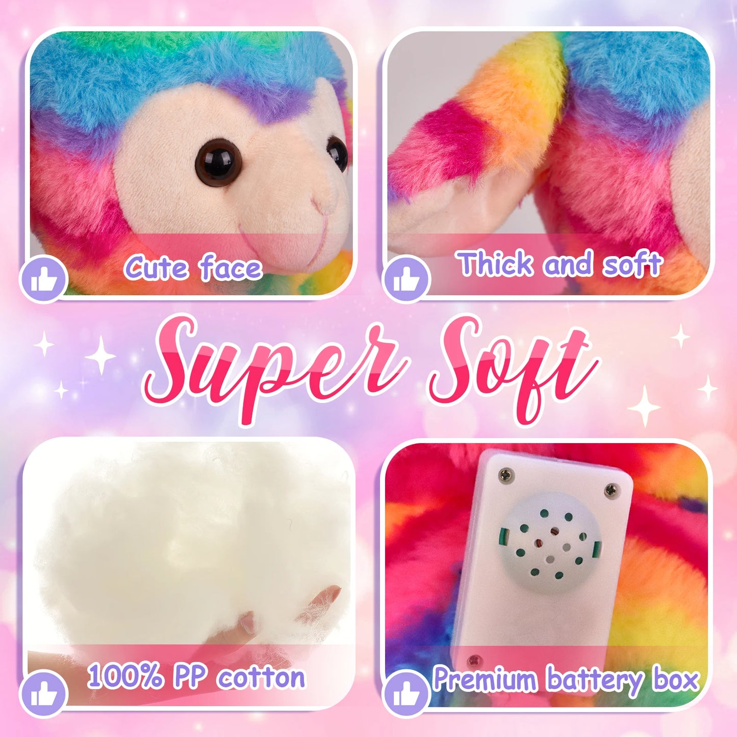 Musical Glowing Rainbow Sheep Stuffed Animal,Happy Mother's Day Gift Toy, Cute Sheep Soft Plush Toy with Colorful Lights