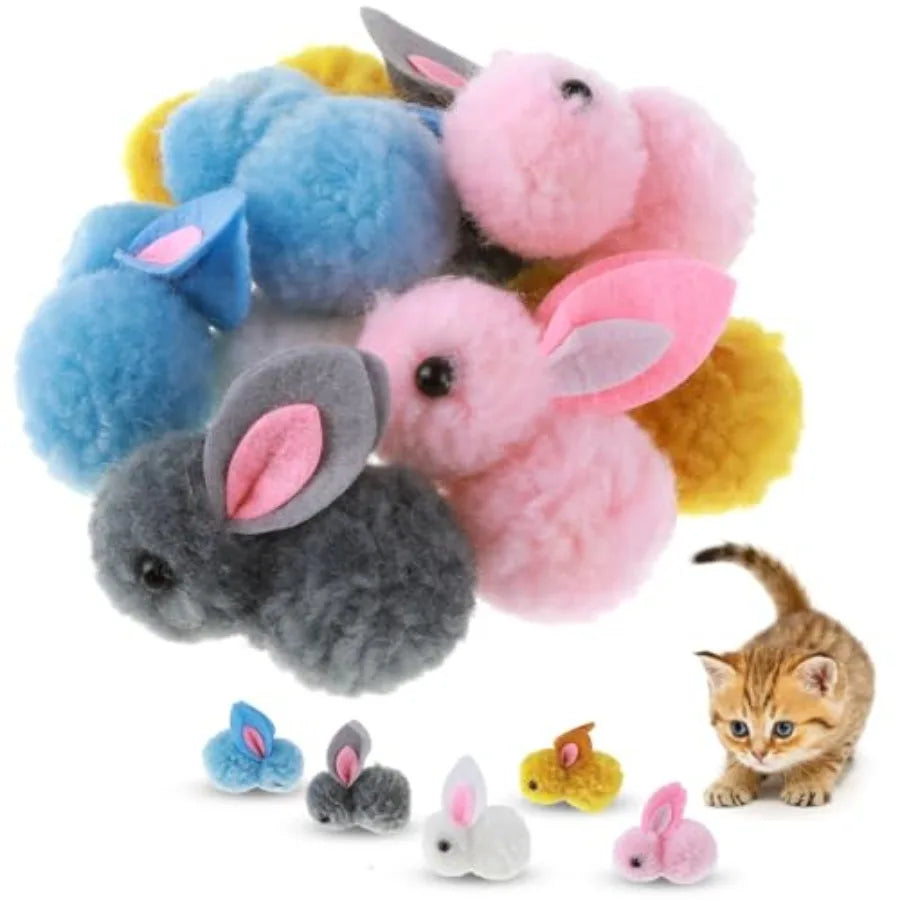 10Pcs Plush Toy Balls, Cute Bunny Shape Kitten Pompom Soft 5.5cm 2.16in Puff Ball Indoor Fun Colorful Cat Ball Toy Pom Pom Ball.