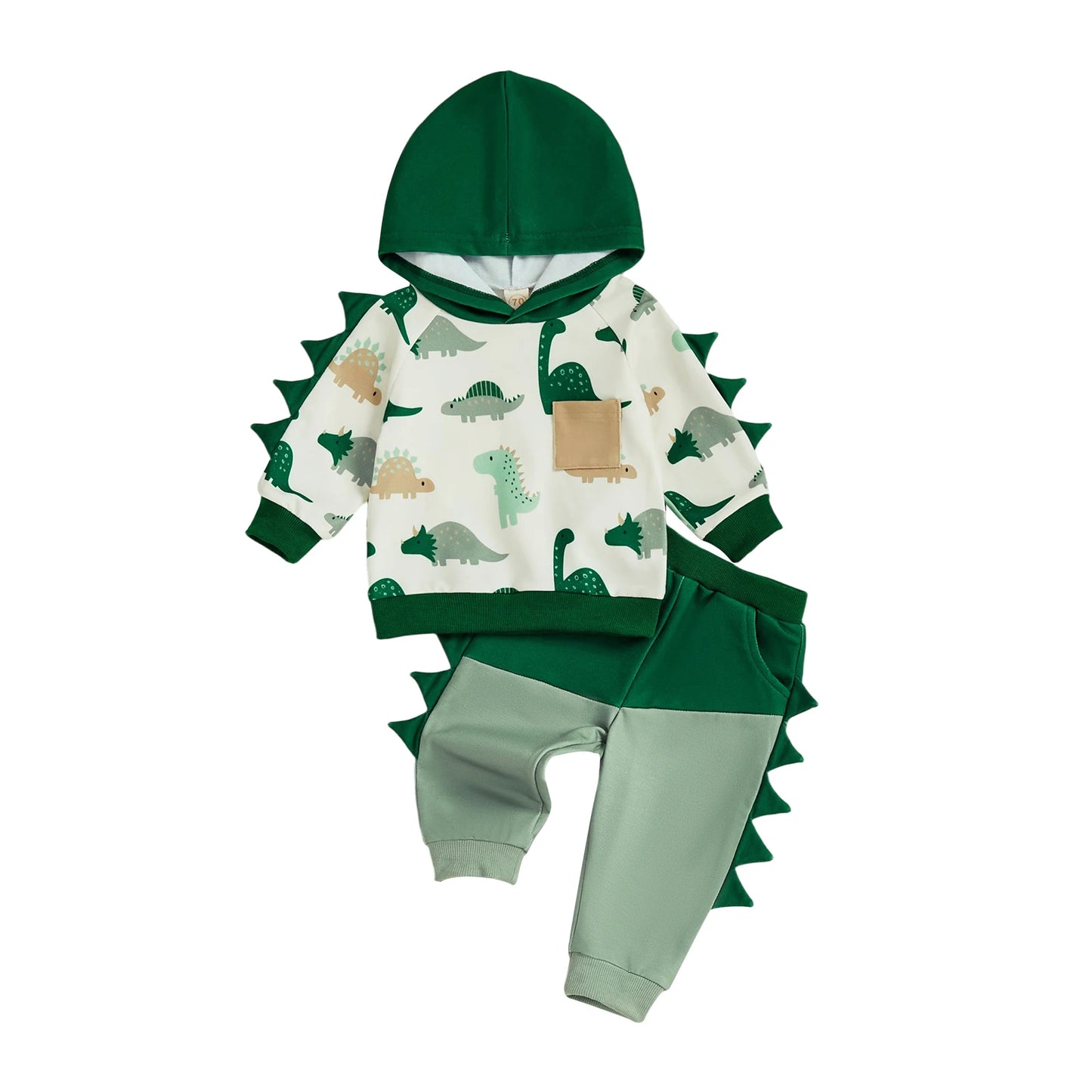 Baby Boy Autumn Clothes Cartoon Dino Pattern Hooded Sweatshirt Stretchy Jogger Pants 2 Piece Suit