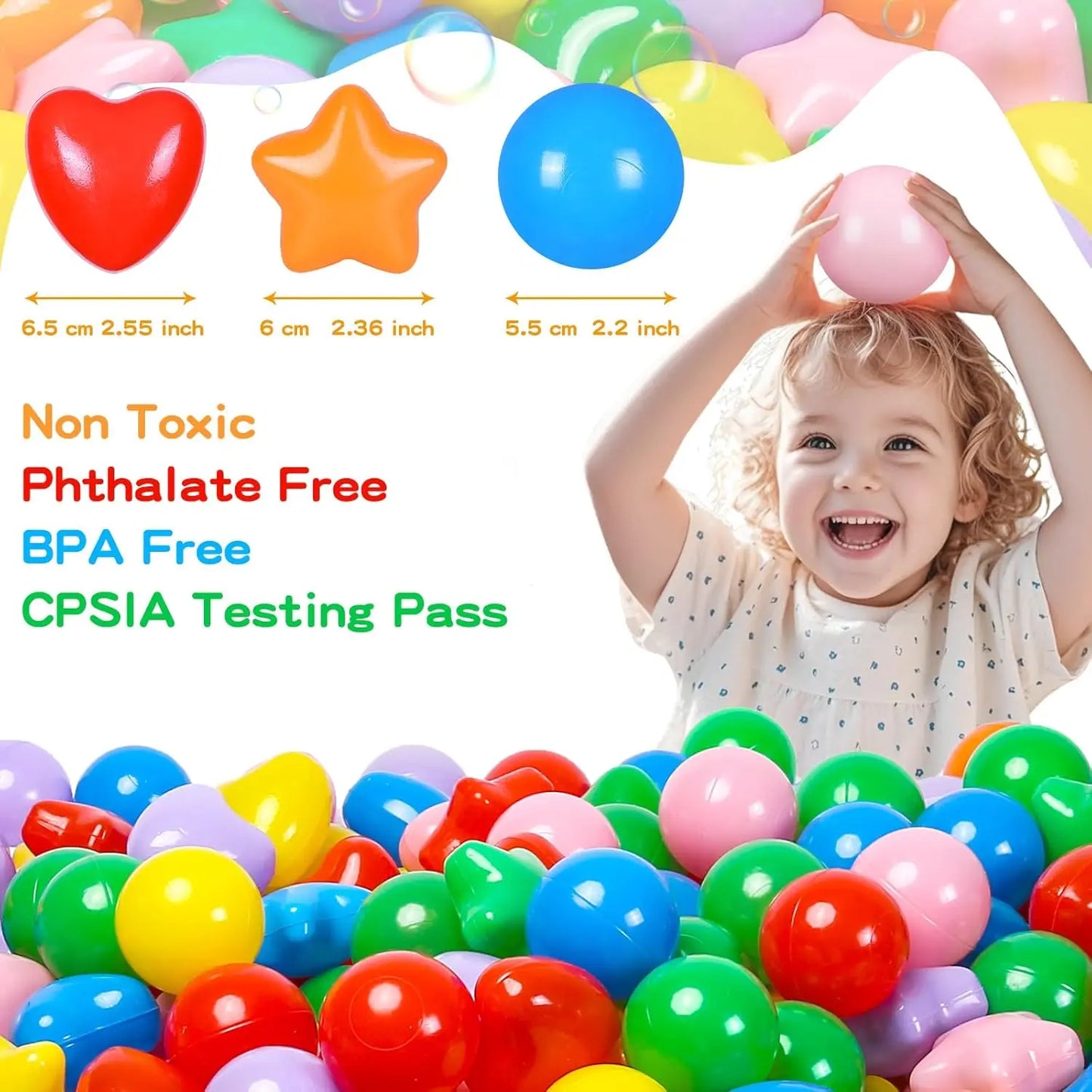Ball Pit Balls 200 Bright Plastic Balls for Toddlers Phthalate Free BPA Free Crush Proof Balls in Reusable Play Toys for Kids