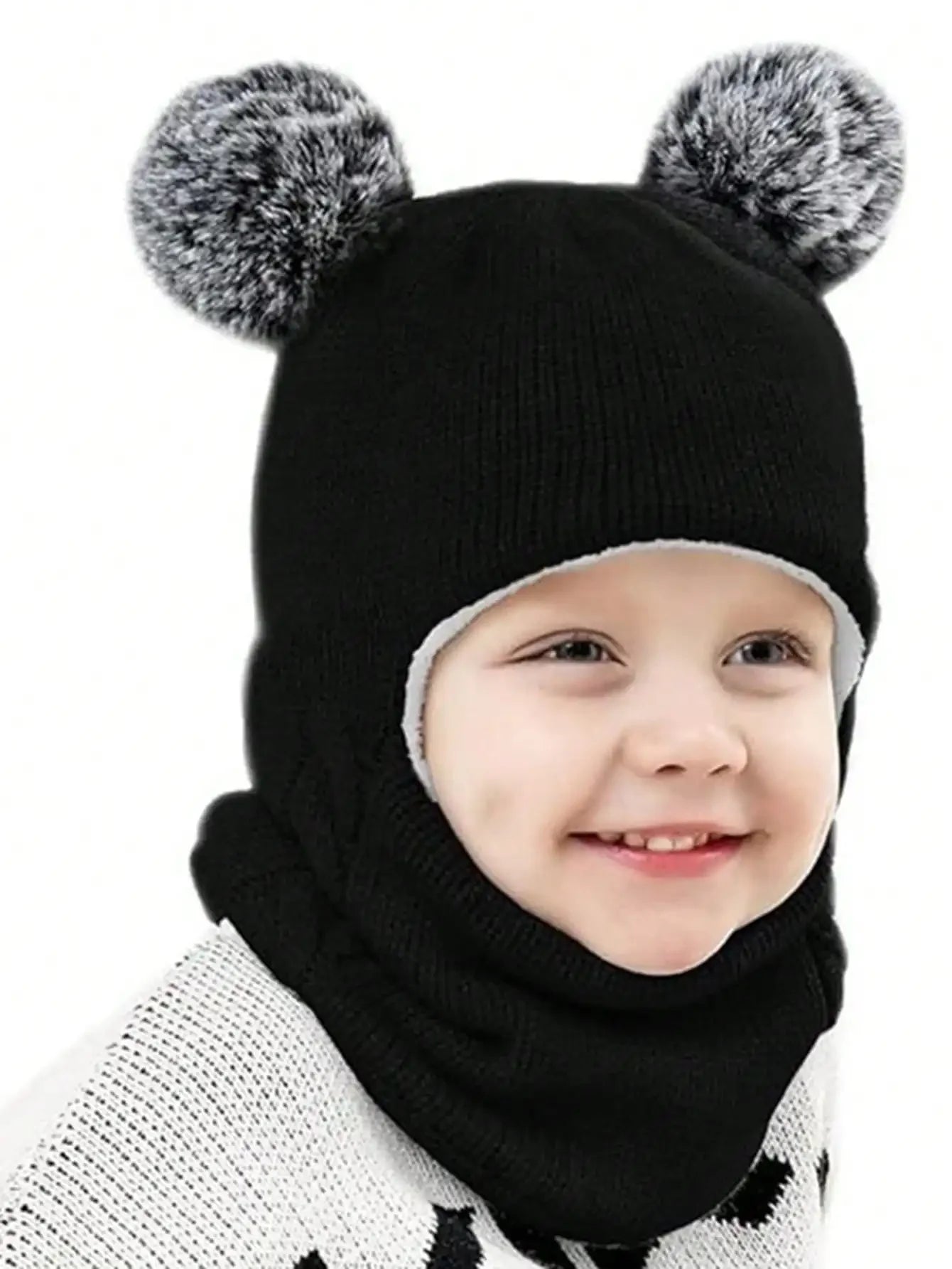 3-8Y Boys Autumn Winter Set Velvet Warm One-piece Ear Protection Hat Scarf