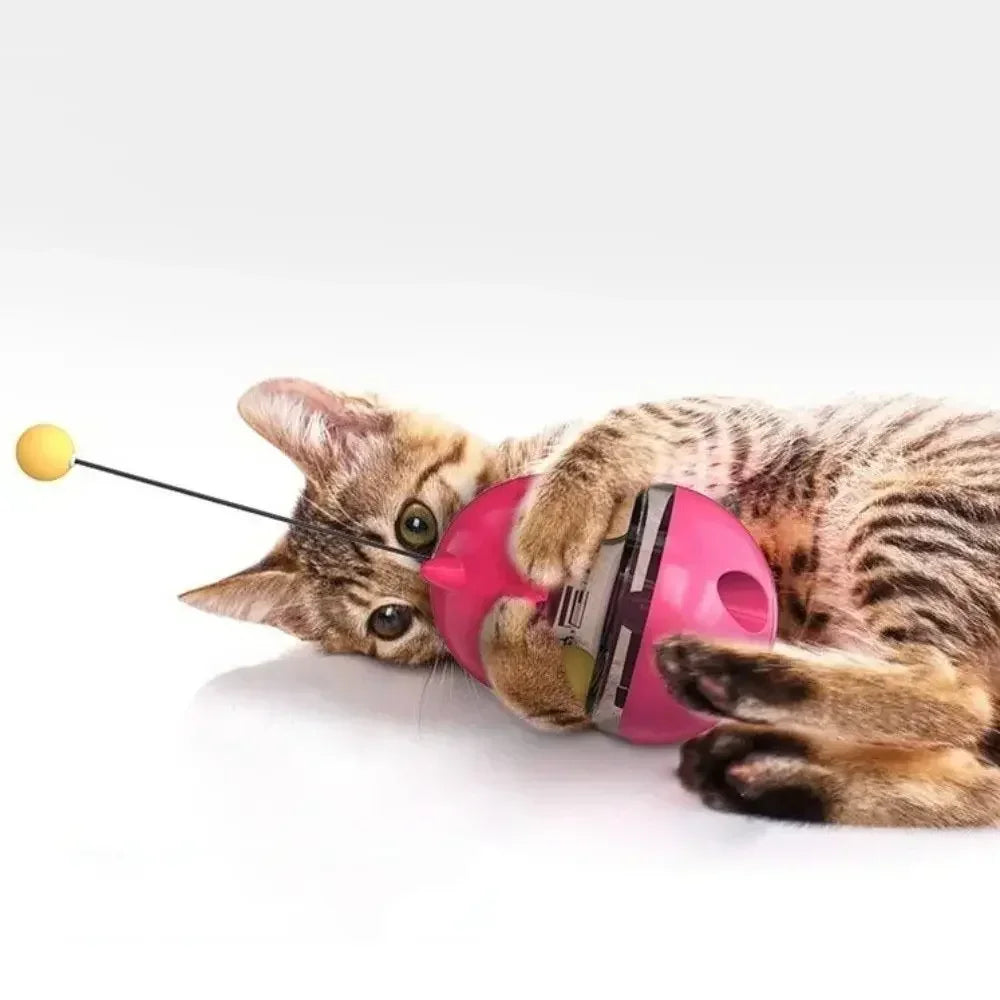 Cat Teasing Stick Tumbler Toy Leakage Food Roller Dispenser Adjustable Snack Rolling Device Interactive Fun Training Pet Cat Toy