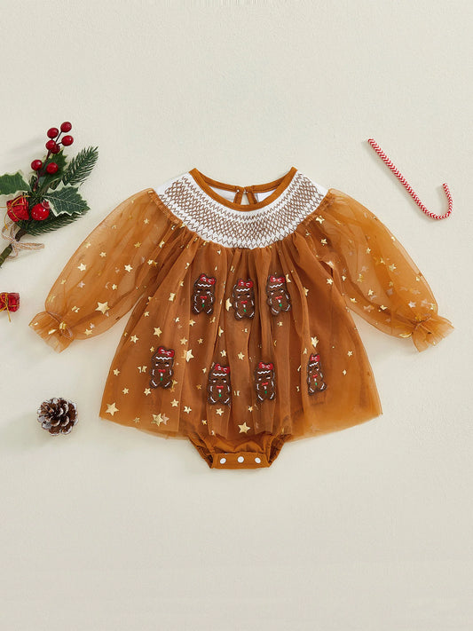 Toddler Princess Lace Romper Dress Winter Snowflake Embroidery Sleeveless Jumpsuit Christmas Party Outfit for Baby Girl