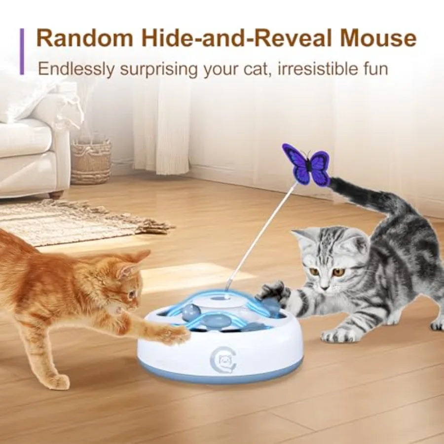 Cat Toys 3 in1 Automatic Interactive Kitten Toy Moving Ambush Mouse Fluttering Butterfly Track Ba USB Powered Indoor Exercise K