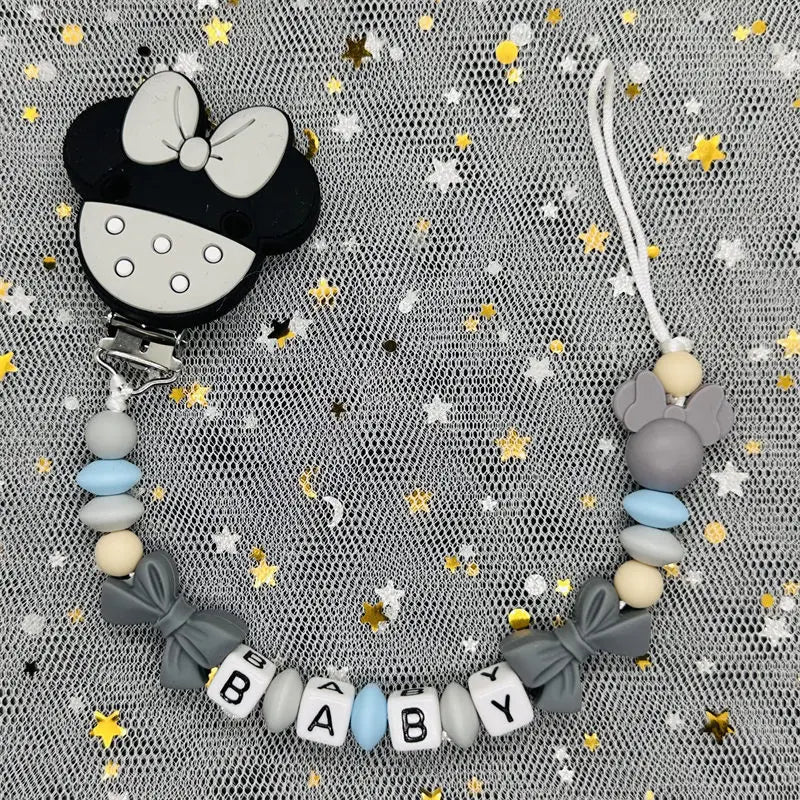 Free Handmade Personalized Name Baby Pacifier Clips Chains Silicone Beads Teether Teething Toys Dummy Holder Pacifier Chain Gift