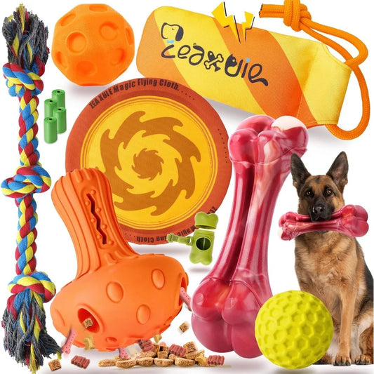 Zeaxuie 12 Pack Heavy Duty Various Dog Chew Toys Pack for Aggressive Chewers - Includes Large Rope Toys, Squeaky Toys & Indestru