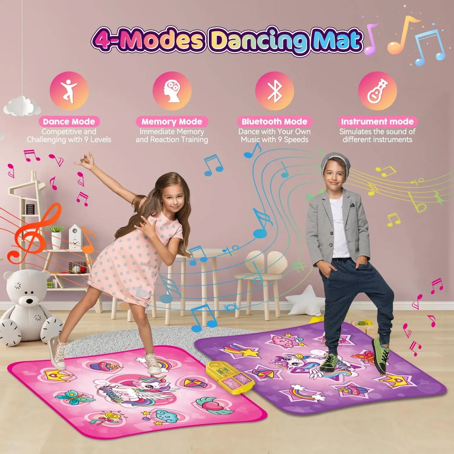 VATOS Unicorn Dance Mat x2 Toys for Girls 9-Level Dancing Game Indoor Outdoor Music Play Mat Christmas Gifts for Kids Ages 3+