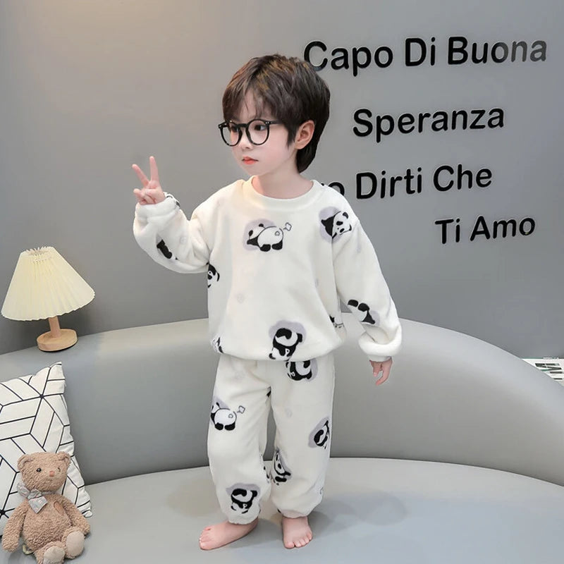 IYEAL Baby Boy Girl Clothes Pajamas Set Flannel Fleece Toddler Children Warm Sleepwear Kids Home Suit Pyjamas Nightwear 1-7Years