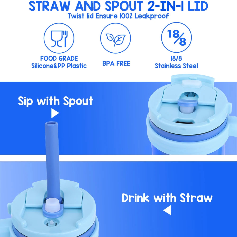 420ML Kids Insulated Tumbler With Straw Leak Proof Thermos Bottle With Handle Stainless Steel Travel Mug For Toddlers BPA Free