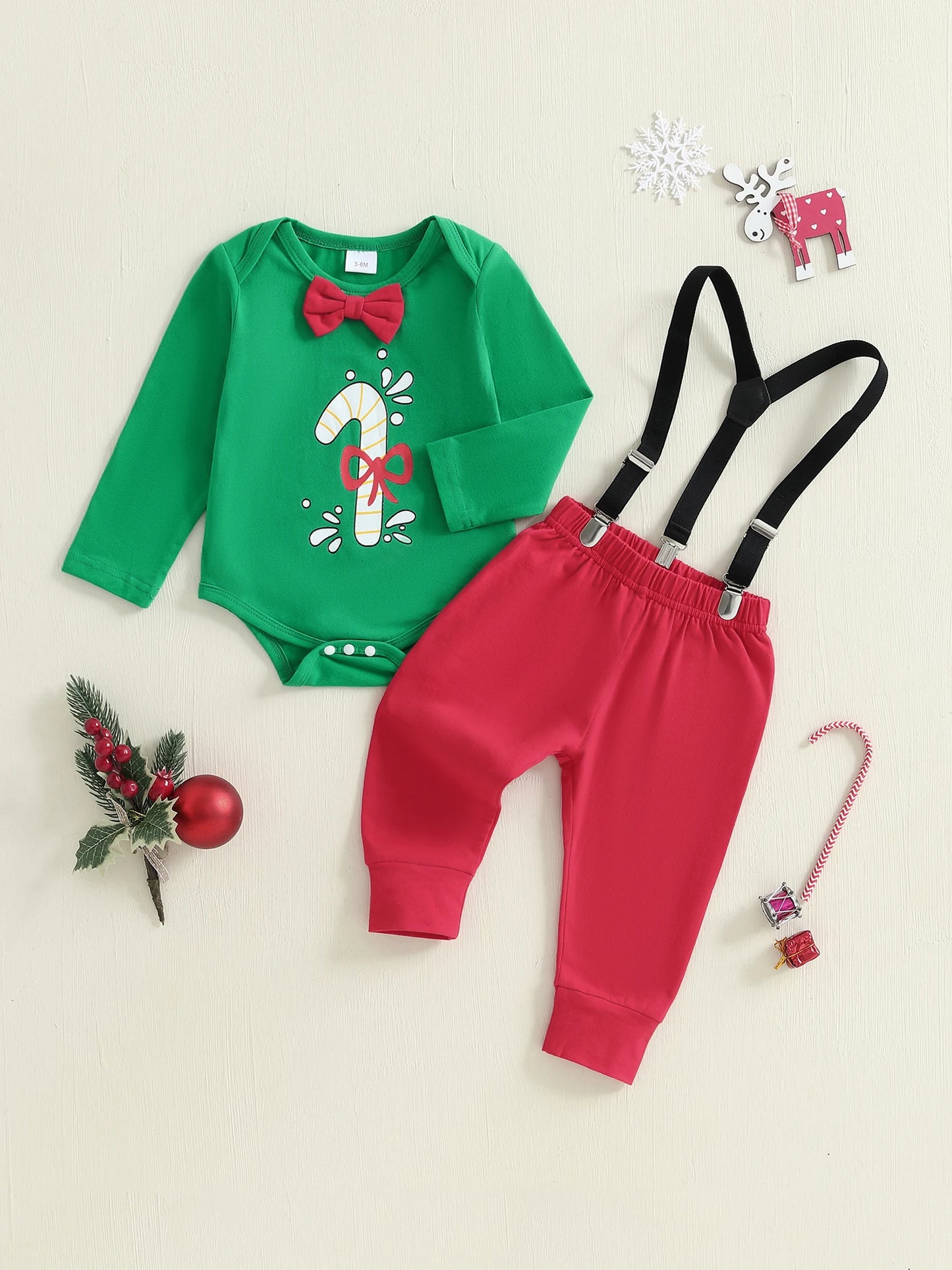 Baby Boy Christmas Holiday Plaid Shirt and Suspender Pants Set with Bow Tie for Formal Occasions and Photoshoots