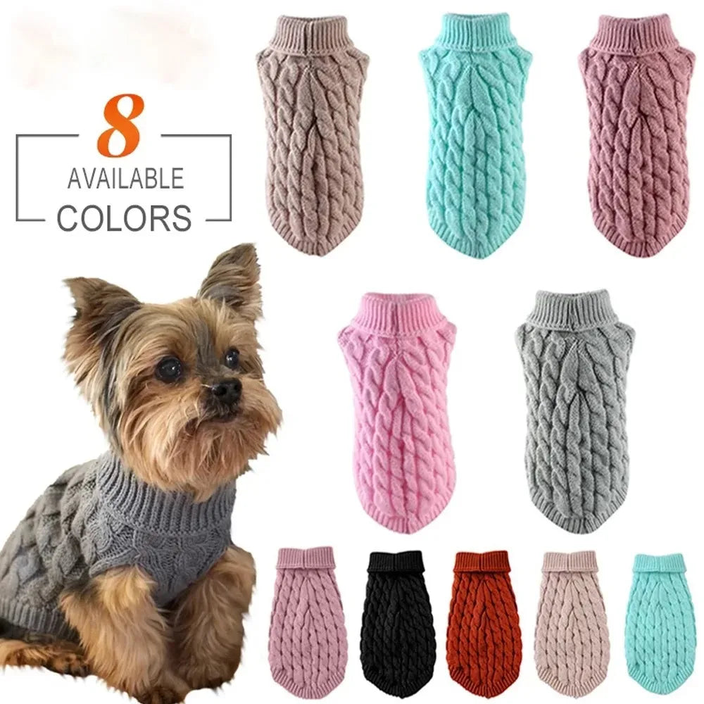 Winter Warm Dog Sweater Turtleneck, Easy Wear Open Front Pet Pullover for Small Medium Dogs, Soft Machine Washable Knit Coat