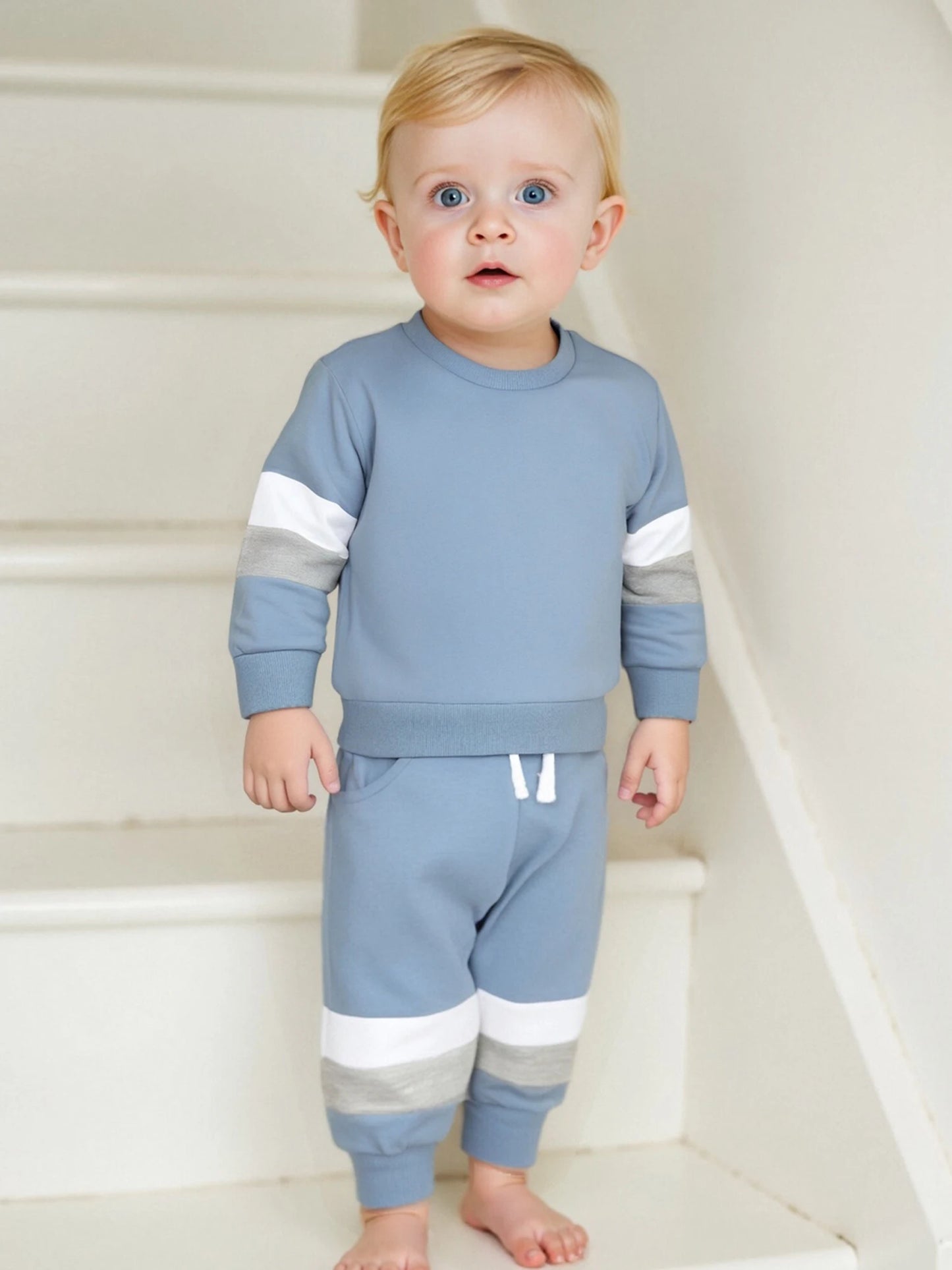 Toddler Boys Outfit Striped Hoodie with Drawstring Joggers Set Casual Long Sleeve Pullover and Elastic Waist Pants for Baby