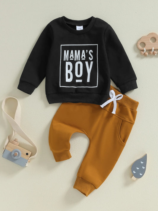 Toddler Baby Boy Fall Winter Clothes Mamas Little Boy Outfit Letter Long Sleeve Sweatshirts and Jogger Pants Set