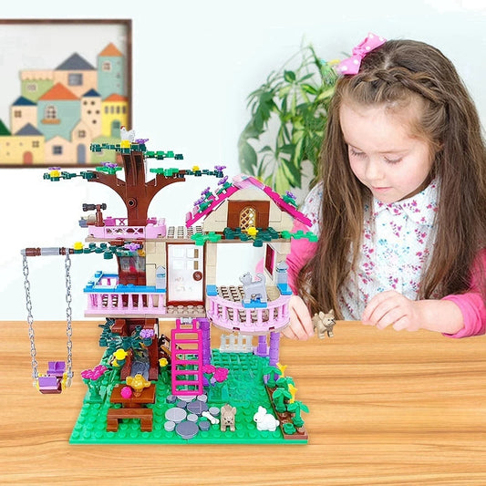 Friendship Dream Tree House Forest Cabin Princess Castle Building Blocks Street View Girls Bricks Model Assembly Toys Kid Gifts