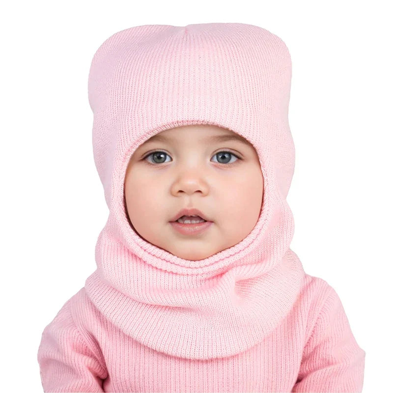Baby Winter Balaclava One-Piece Hat Scarf Warm Knitted Woolen Ear Protection for Toddler Kids 1-7Y