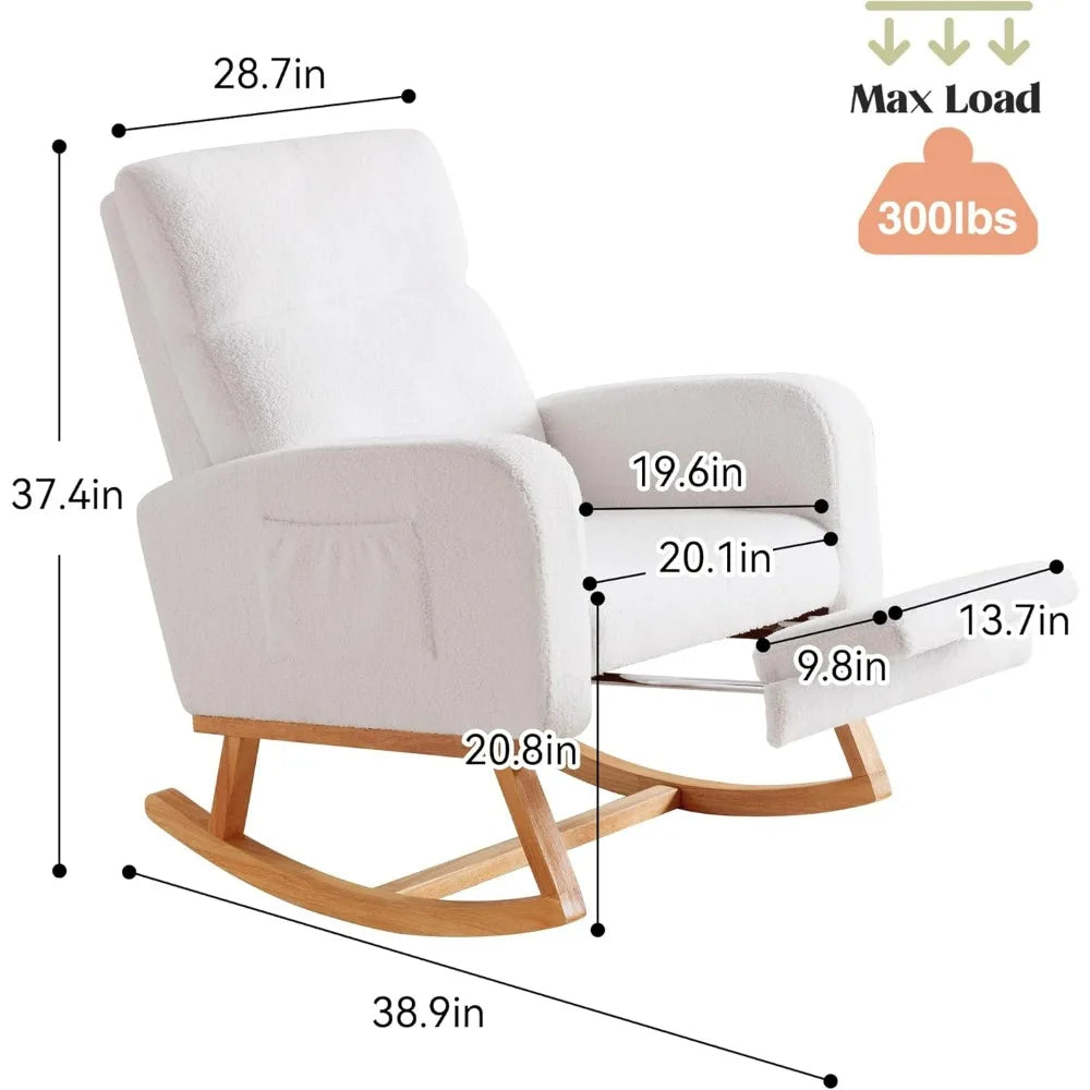 Rocking Chair Nursery With Foot Rest, Nursing Rocking Chairs For Mom Nursery, Teddy Rocker Glider With High Backrest For Living