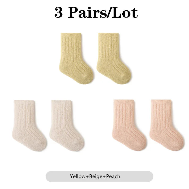 3 Pairs/Lot Warm Baby Socks Autumn Winter Thick Loose Solid Color Kids Mid-Tube Cotton Socks For Boys And Girls