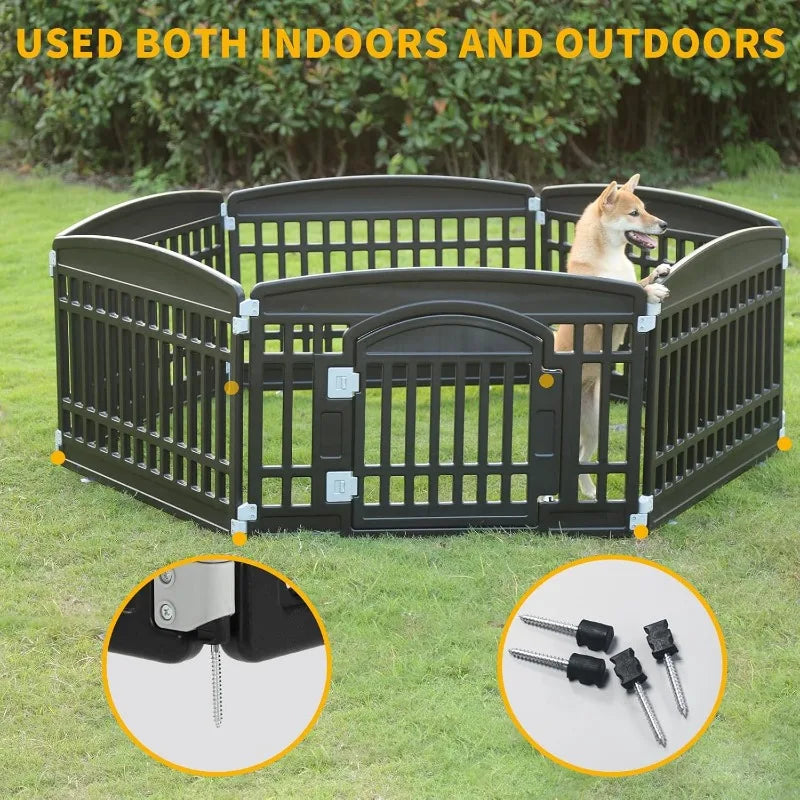 Pet Playpen Foldable Gate for Dogs Heavy Plastic Puppy Exercise Pen Indoor Outdoor Small Pets Fence Puppies Folding Cage 6 Panel