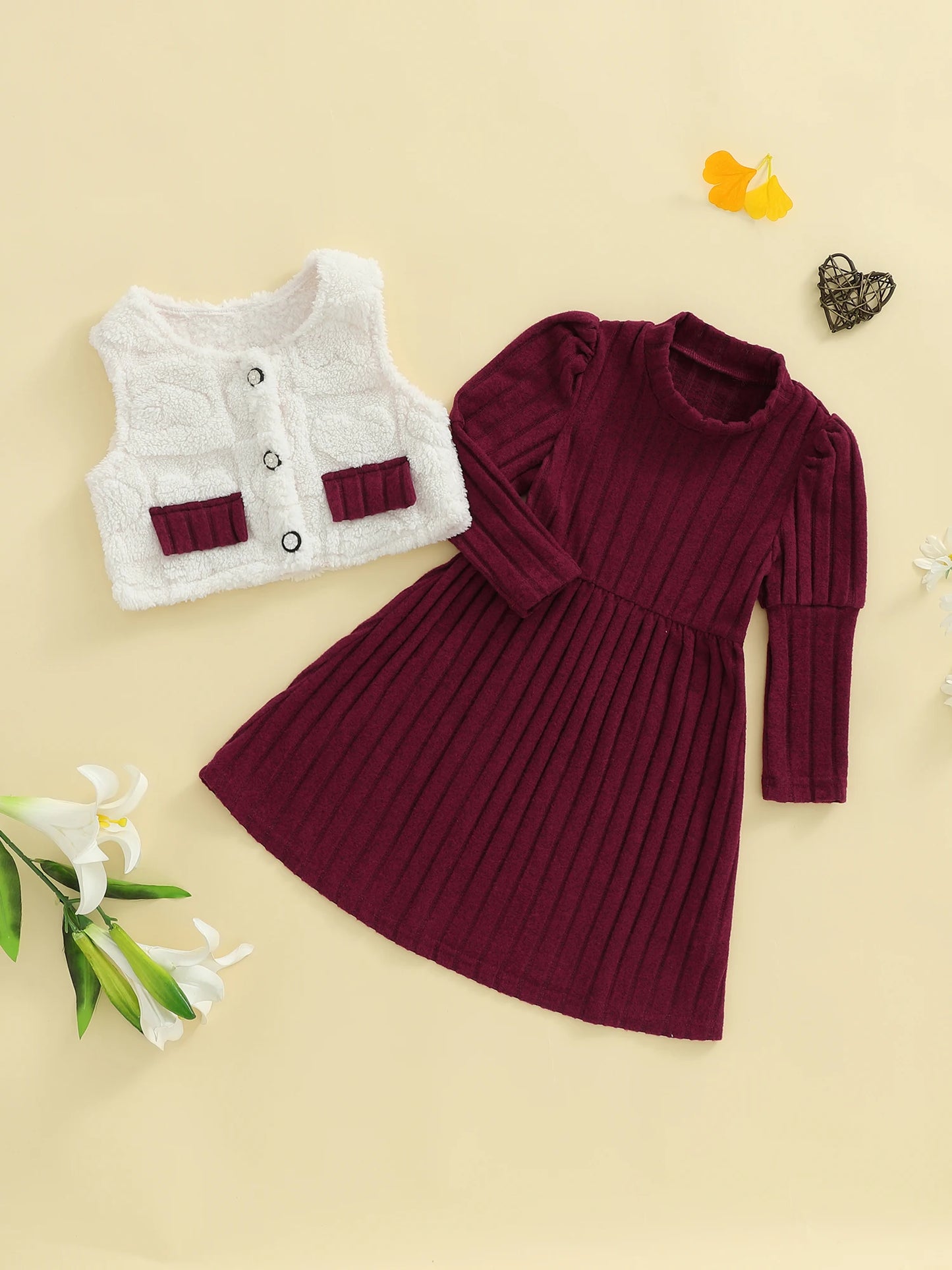 Girls 3PCS Winter Outfit Pink Cable Knit Sweater Leggings Faux Fur Hooded Coat Set for Cold Weather