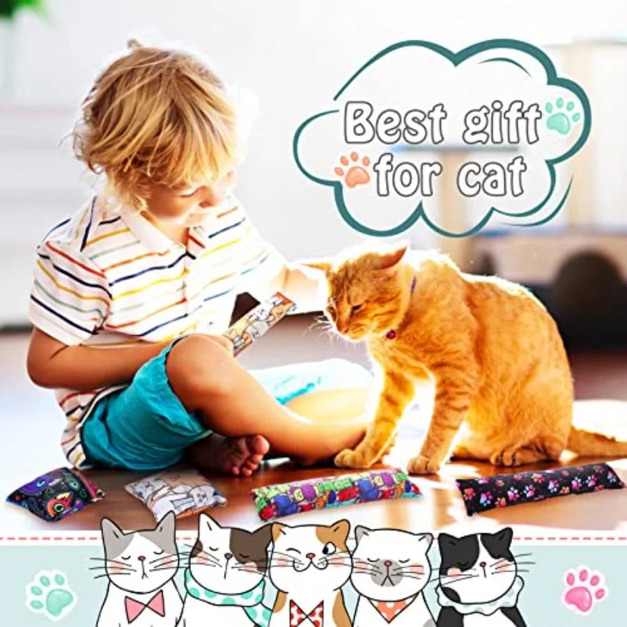 8 Pieces Catnip Kicker Toys Cat Kick Sticks Interactive Pillow Toys for Indoor Kitten Pet Chew Supplies 2 Shapes and 4 Designs