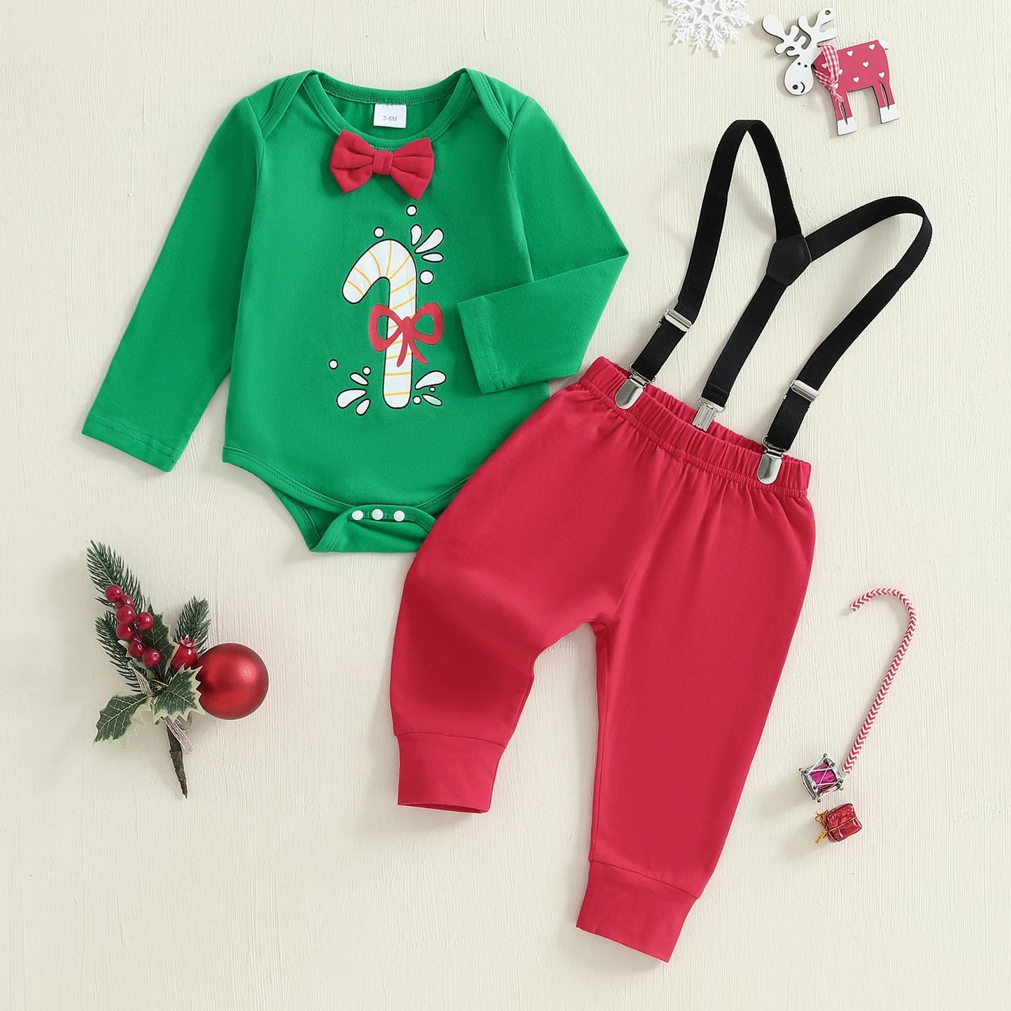 Baby Boy Christmas Holiday Plaid Shirt and Suspender Pants Set with Bow Tie for Formal Occasions and Photoshoots