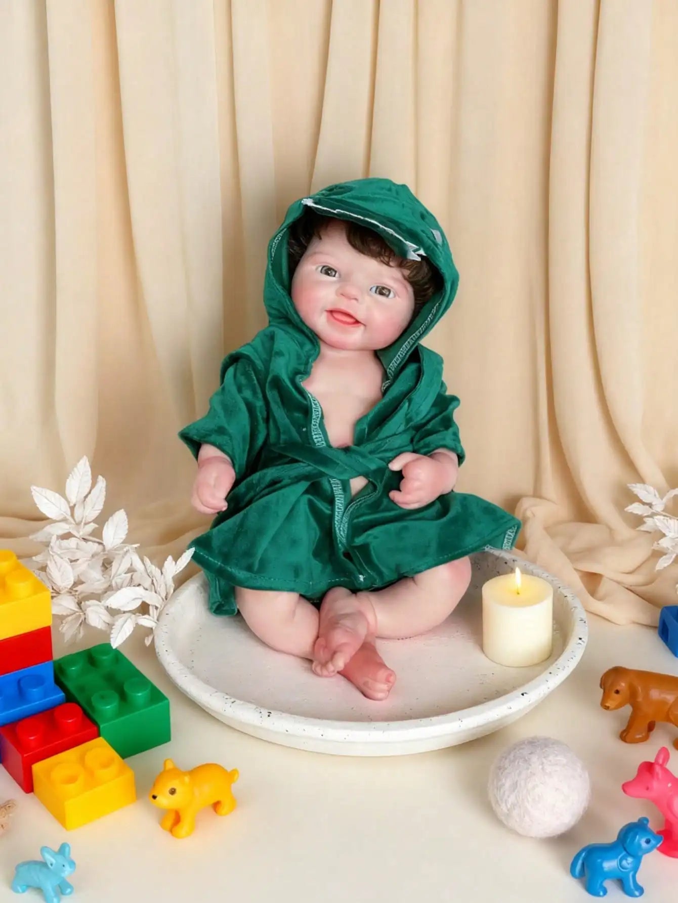 Saskia 16 Inch Emmy Silicone Reborn Baby Boy Can Open Mouth Handmade Realistic Newborn Doll Best For Children Christmas Gift