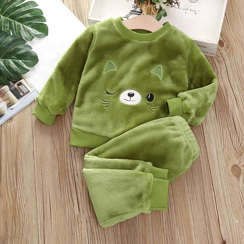 IYEAL Baby Boy Girl Clothes Pajamas Set Flannel Fleece Toddler Children Warm Sleepwear Kids Home Suit Pyjamas Nightwear 1-7Years