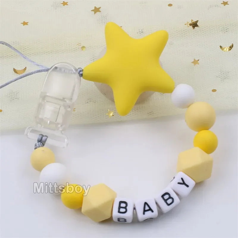 Free Handmade Personalized Name Baby Pacifier Clips Chains Silicone Beads Teether Teething Toys Dummy Holder Pacifier Chain Gift