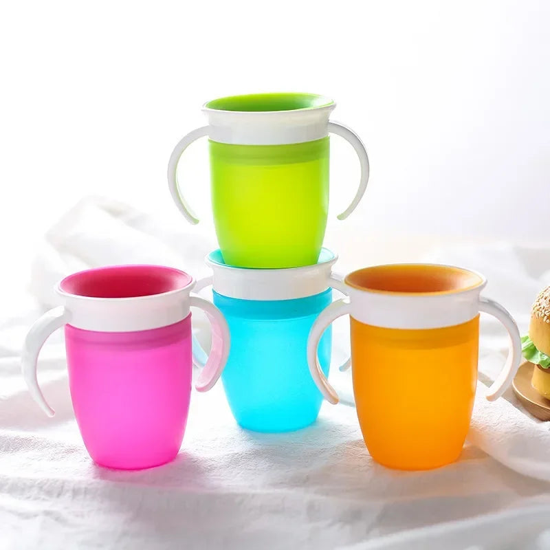 Baby Learning Drinking Cup With Double Handle Flip Lid 360 Degrees Can Be Rotated Leakproof Cup Infants Water Cups Bottle