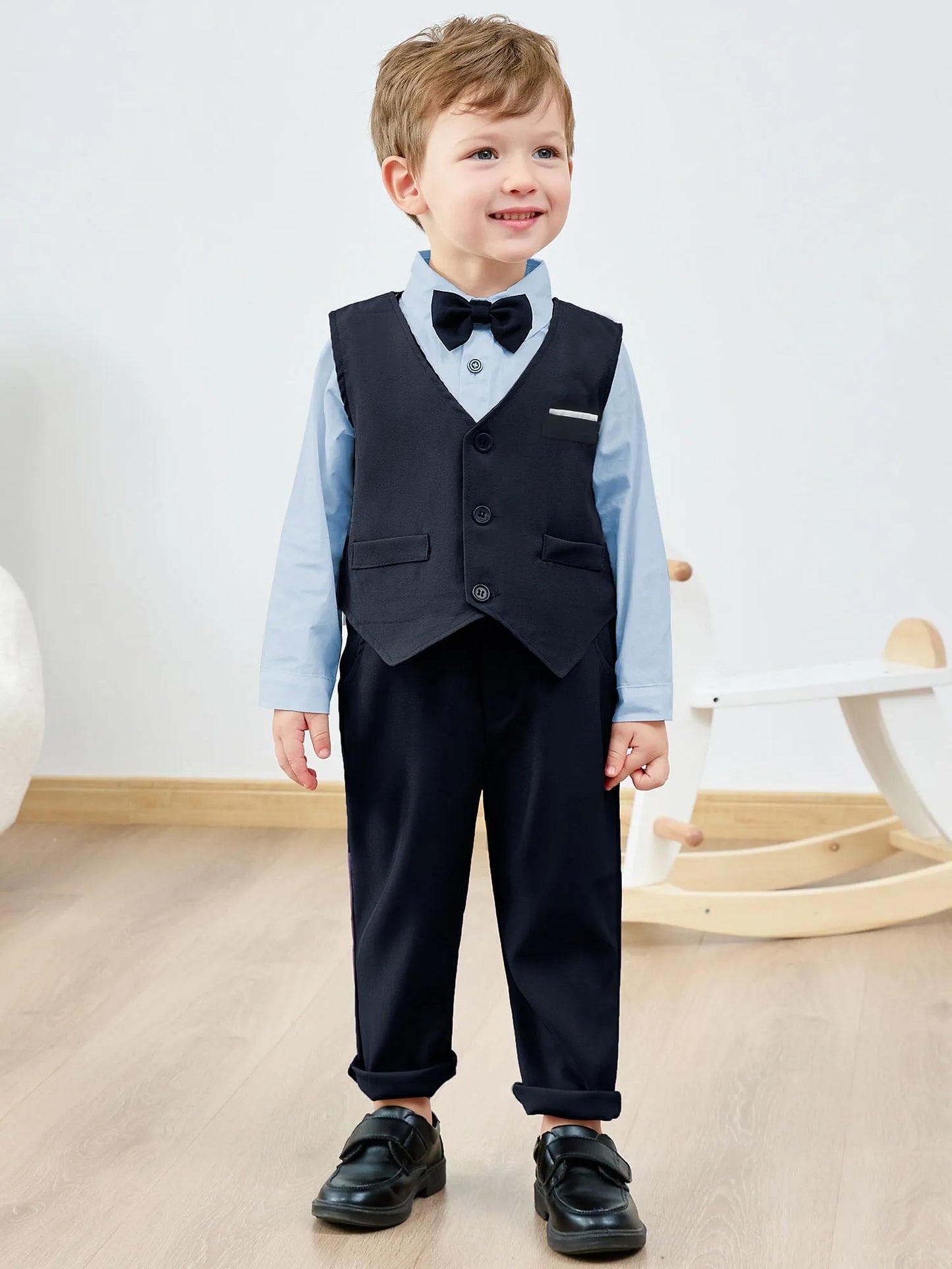 Toddler Baby Boy Suit Formal Wedding Outfits Gentleman Clothes Long Sleeve Shirt + Suspender Pants + Bowtie 1-5T