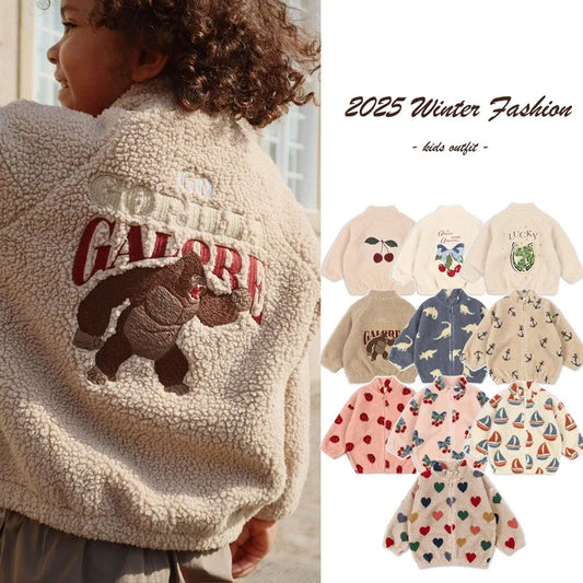 2025 Winter Casual Boys Coat  Sherpa Jacket  Boys Girls Fashion Fleece Warm Outfit for Boys Girls Winter Kids Clothing