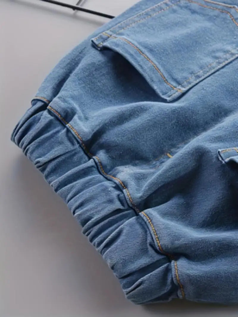 Boys' Spring and Autumn New Fashionable Casual Car Shirt, Boys' Baby Jeans Two Piece Set