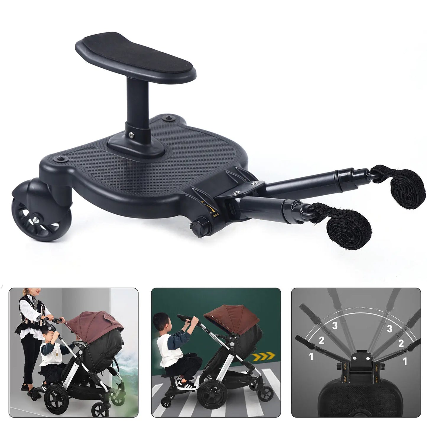 Stroller Board Universal 2in1 Stroller Ride Board Buggy Wheeled Board Seat Pedal with Detachable Seat Standing Board
